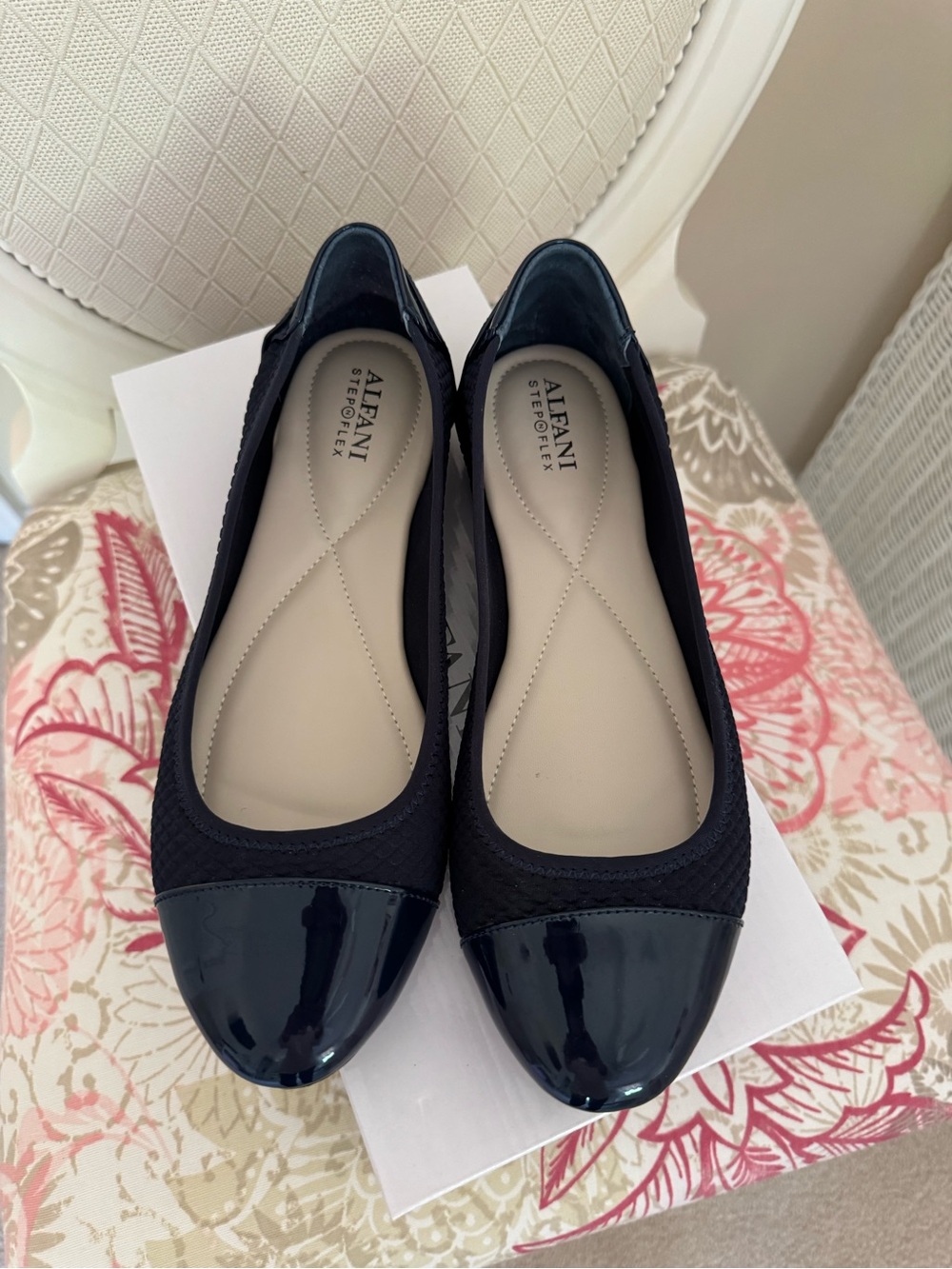 Alfani Navy Quilted Ballet Flats with Patent Cap Toe